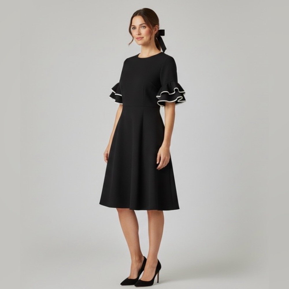 Tommy Hilfiger Black Dress Ruffle Sleeve‎ Career Party Cocktail Size 10